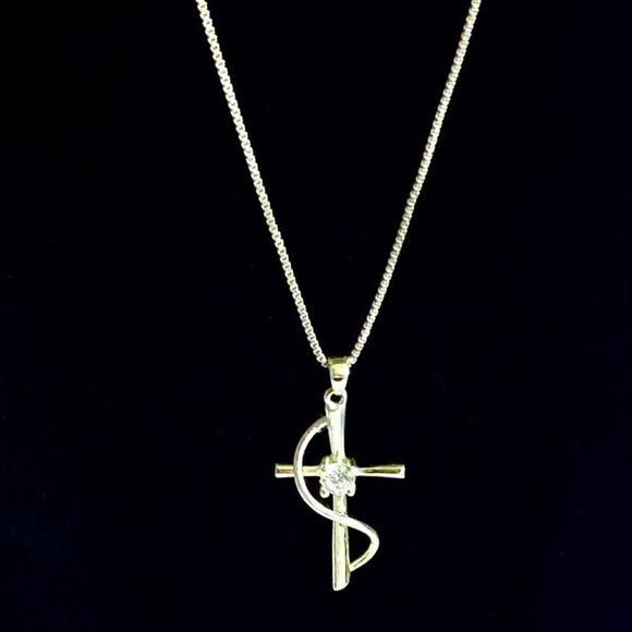 ADI# Sterling Silver Cross with Cz Accent & 18” Sterling Chain - Picture 3 of 11
